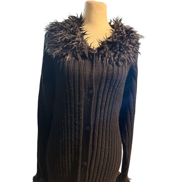 Torrid Black Faux Fur Trim Ribbed Maxi Cardigan, Vintage Y2K Goth Glam, Plus 2X - Picture 4 of 8